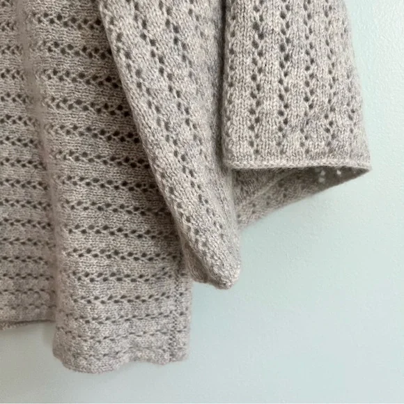 Garnet Hill Cashmere NWT Gray Sweater XL Pointelle Open Knit 3/4 Sleeves